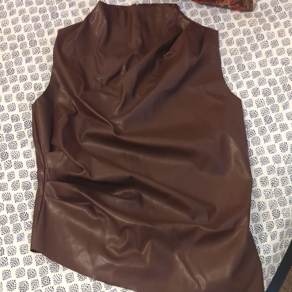 Commense Brown Faux Leather Top